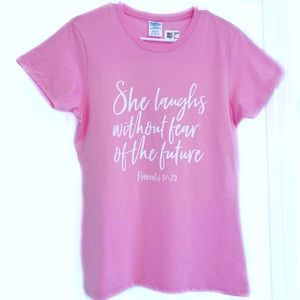 NWT, Bright Pink Graphic T-shirt, with Scripture